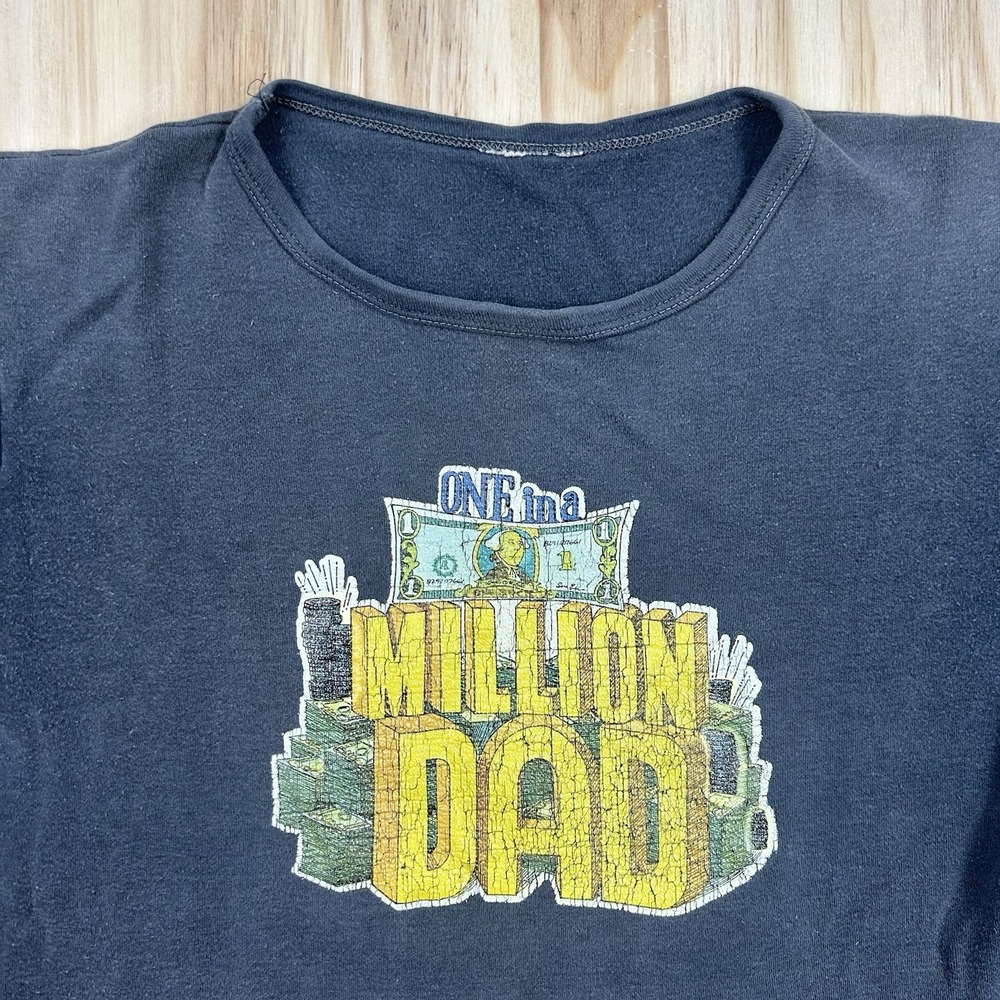 Vintage 80s Dad Graphic Gray Ringer T-Shirt Womens Medium Made USA Faded‎ Money
